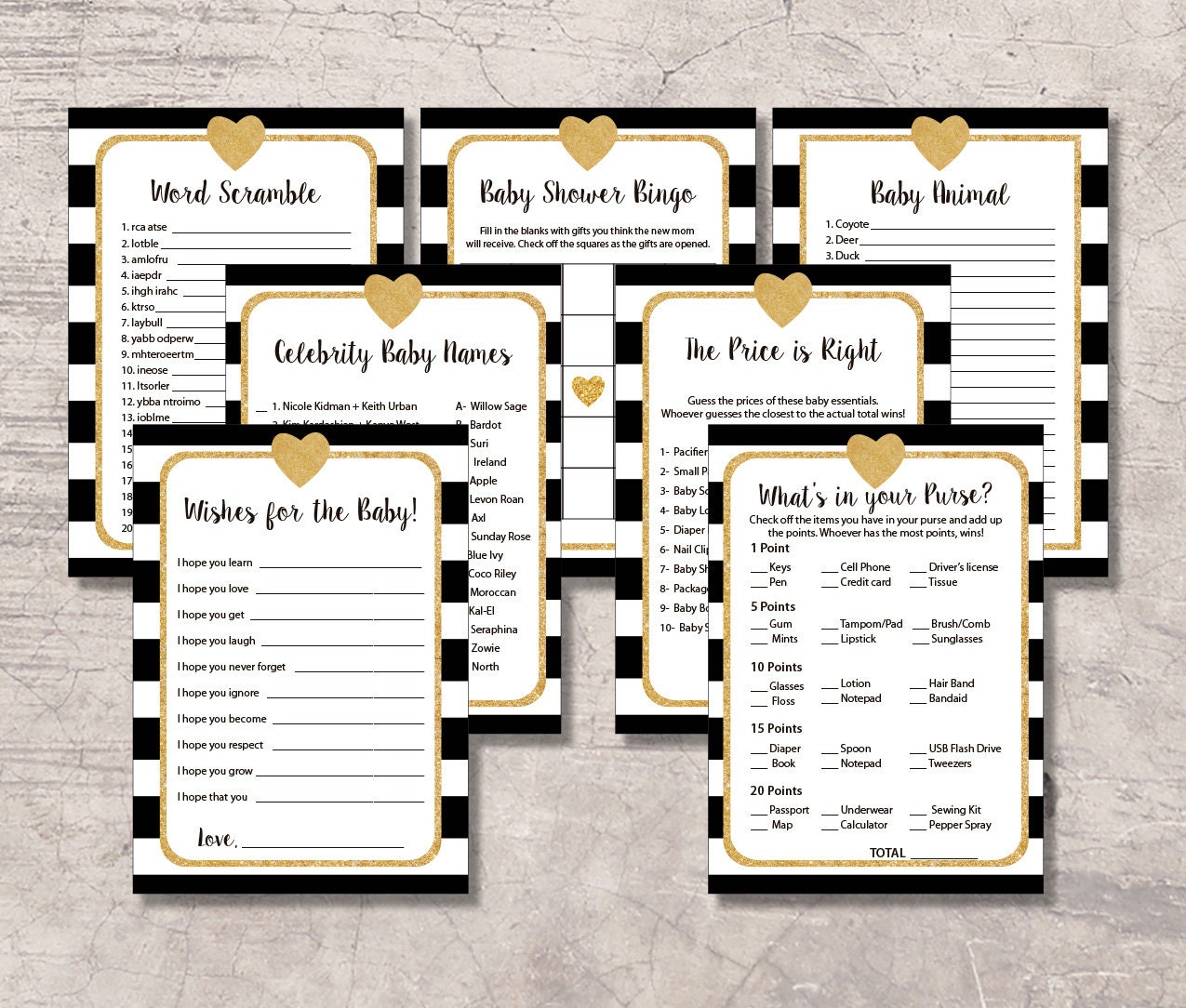 Baby Shower Games Printable Black and Gold black white