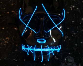 The Purge Anarchy Movie Neon Blue Zipper Face Glow Mask Perfect for Raves, Festivals, and Costume Parties Kandi Perlers Rave Gear
