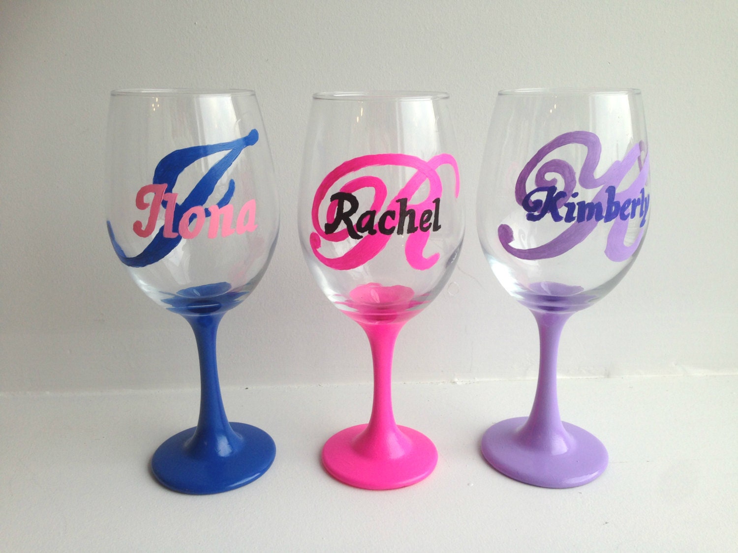 Set Of 3 Initial Wine Glasses Name Wine Glass Custom