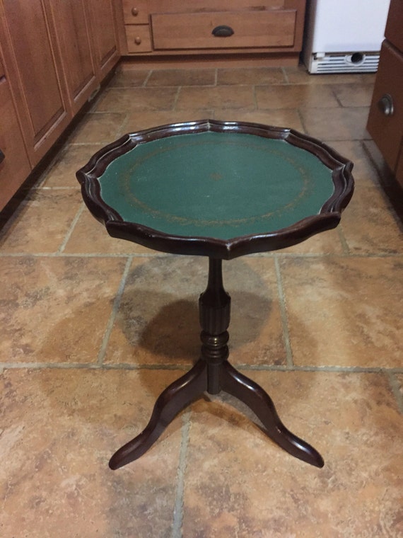Vintage Bombay Company Accent Table Leather Topped Pedestal
