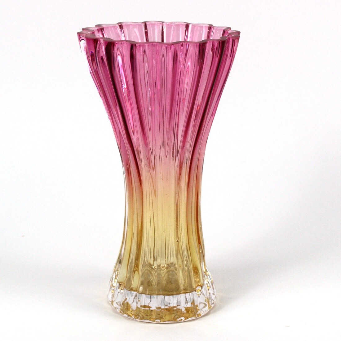 1970s ombre glass vase in pink and gold by TheFloralVase