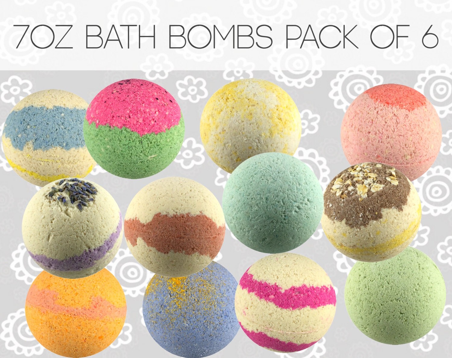 7 oz Bath Bombs Set Pack of 6 Mix & Match Scents Handmade
