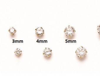 AAA Quality CZ 14K Pure Solid Yellow/White Gold, 4 Prong Basket Set With Round Cut Triple A Cubic Zirconia ScrewBack Stud Earrings
