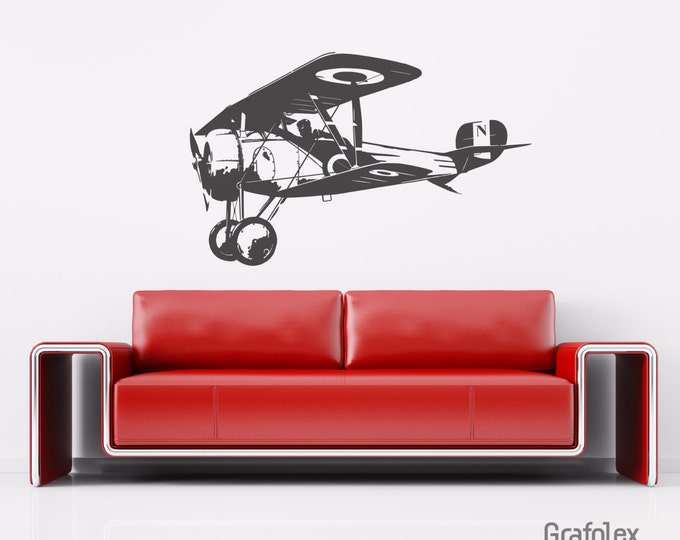 Airplane biplane - wall decals wall sticker wall sticker mural stickers wall stickers tattoo sticker interior design motif w601