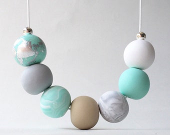 Mint and silver handmade polymer clay necklace