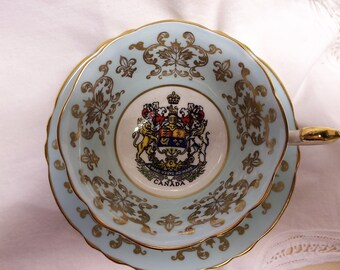 Paragon Tea Cup and Saucer 1959 Paragon Commemorative CANADA Blue Queen Elizabeth Royal Family Canadian Royal Family Visit