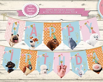 The Secret Life of PETS Birthday Banner-GIDGET- PERSONALIZED