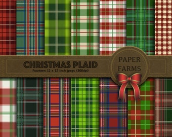Christmas digital paper, Plaid digital paper, Christmas plaid digital paper, Christmas plaid scrapbook paper, red and green digital paper