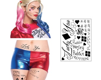 Harley Quinn Costume Temporary Tattoos - Face, Waist, & Leg Tats - Harley Quinn Costume / Cosplay - Ready to Wear
