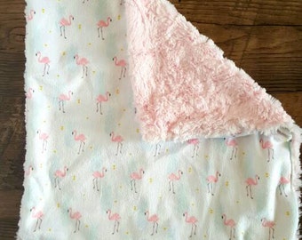 Pink Flamingo Minky security blanket.Lovey Blanket.Flamingo nursery.Girl baby shower gift.Designer minky.Flamingo Blanket.Pineapples
