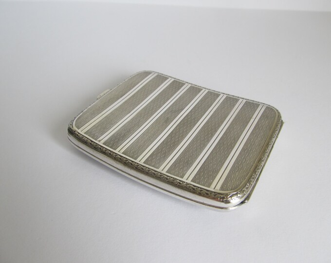 Antique cigarette case, vintage engine engraved business card case, Alpacca silver plated pocket storage box, German silver metal case