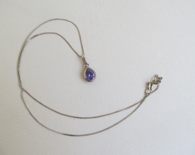 Amethyst teardrop pendant in silver /w fine chain necklace, birthday gift or mothers day gift for her, 925 sterling silver fine jewelry gift