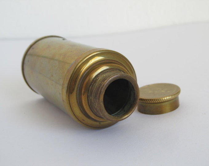 Brass travel pot, shell casing lidded pot with screw top, brass storage jar, small portable container, pill box