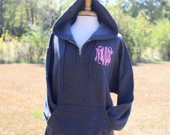 1/4 Zip Hooded Pullover, Monogrammed Big Little Shirt, Sorority Shirt, Quarter Zip Hoodie, Personalized Sweatshirt, Monogram Sweater