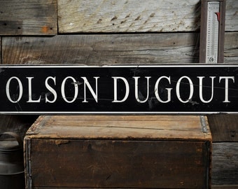 Custom Family Baseball Dugout Sign - Rustic Hand Made Distressed Wood ENS1000813