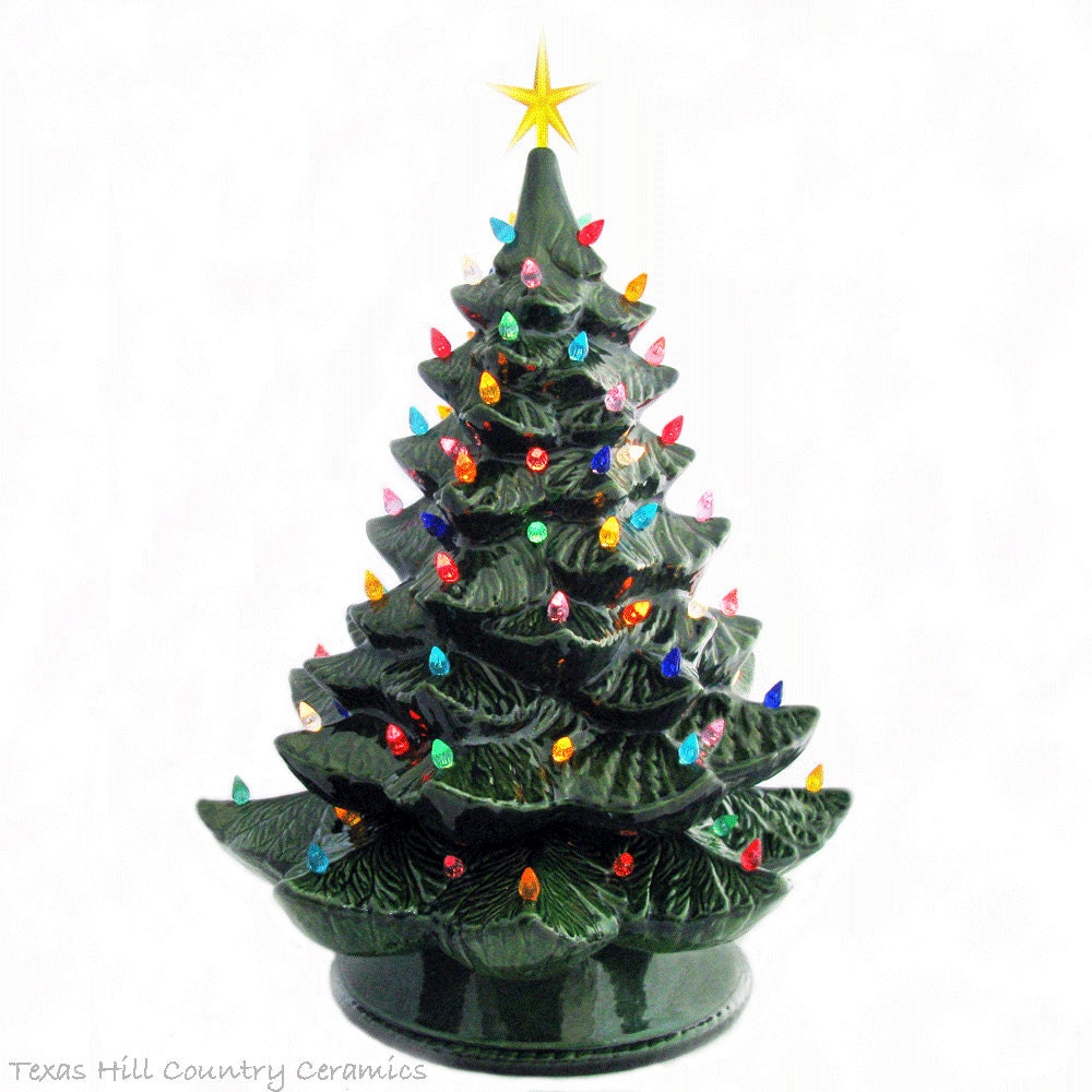 Giant Green Ceramic Christmas Tree Color Lights 24 Inch Tall