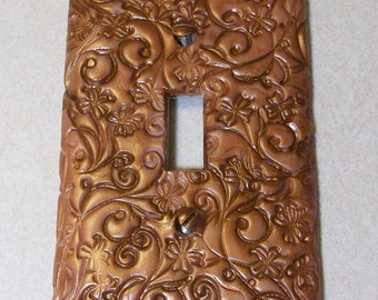 light switch cover antique copper swirls dots and flower design