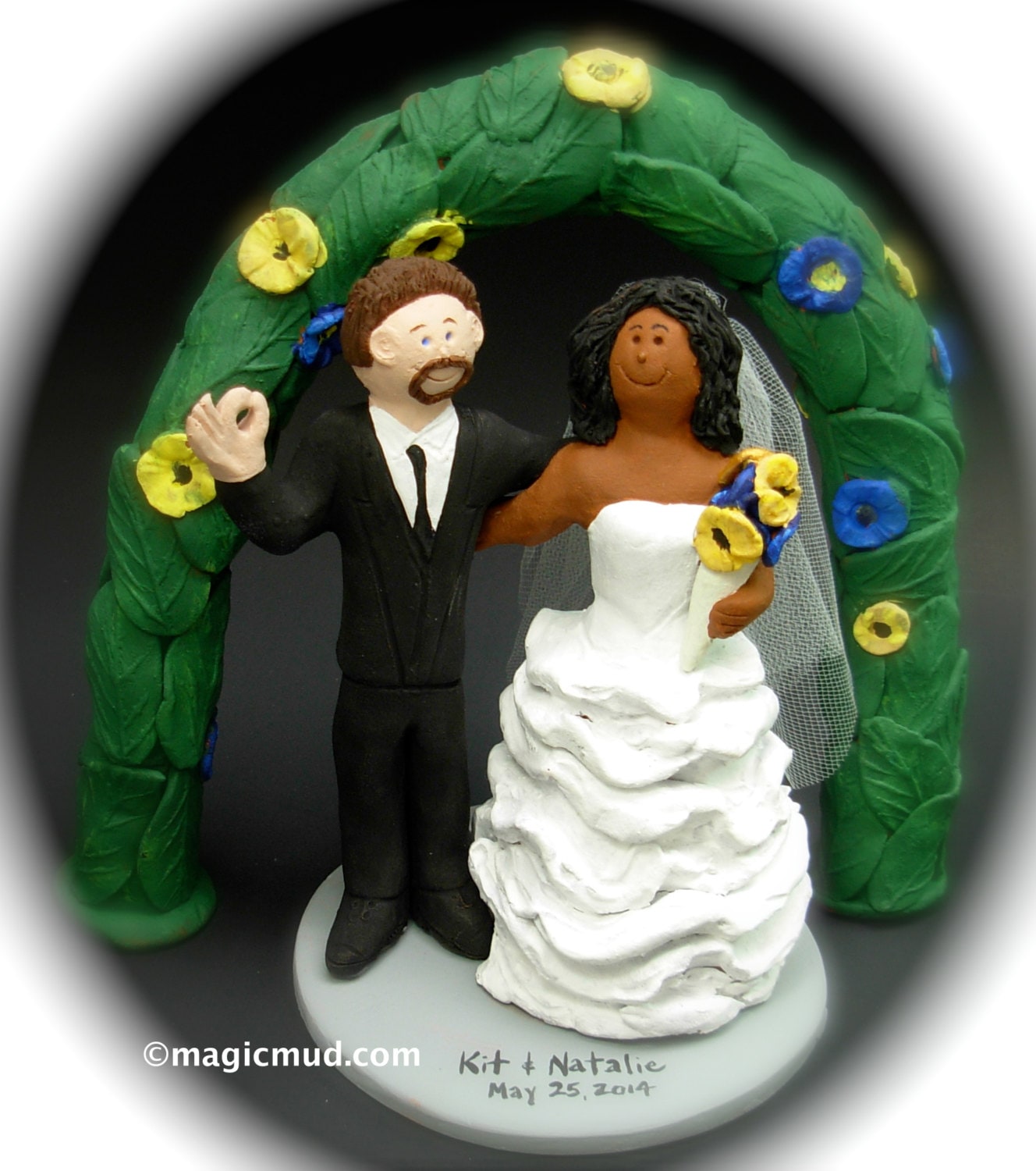 Biracial Wedding Cake Topper, White Bride Black Groom Biracial Wedding Cake Topper, White Bride Black Groom