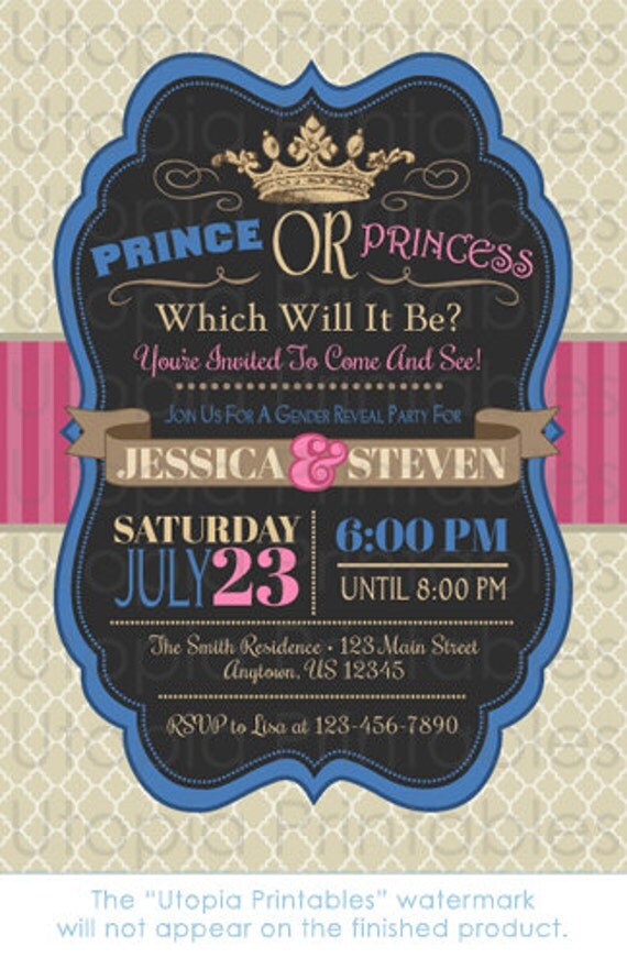 Prince Or Princess Gender Reveal Party By Utopiaprintables On Etsy