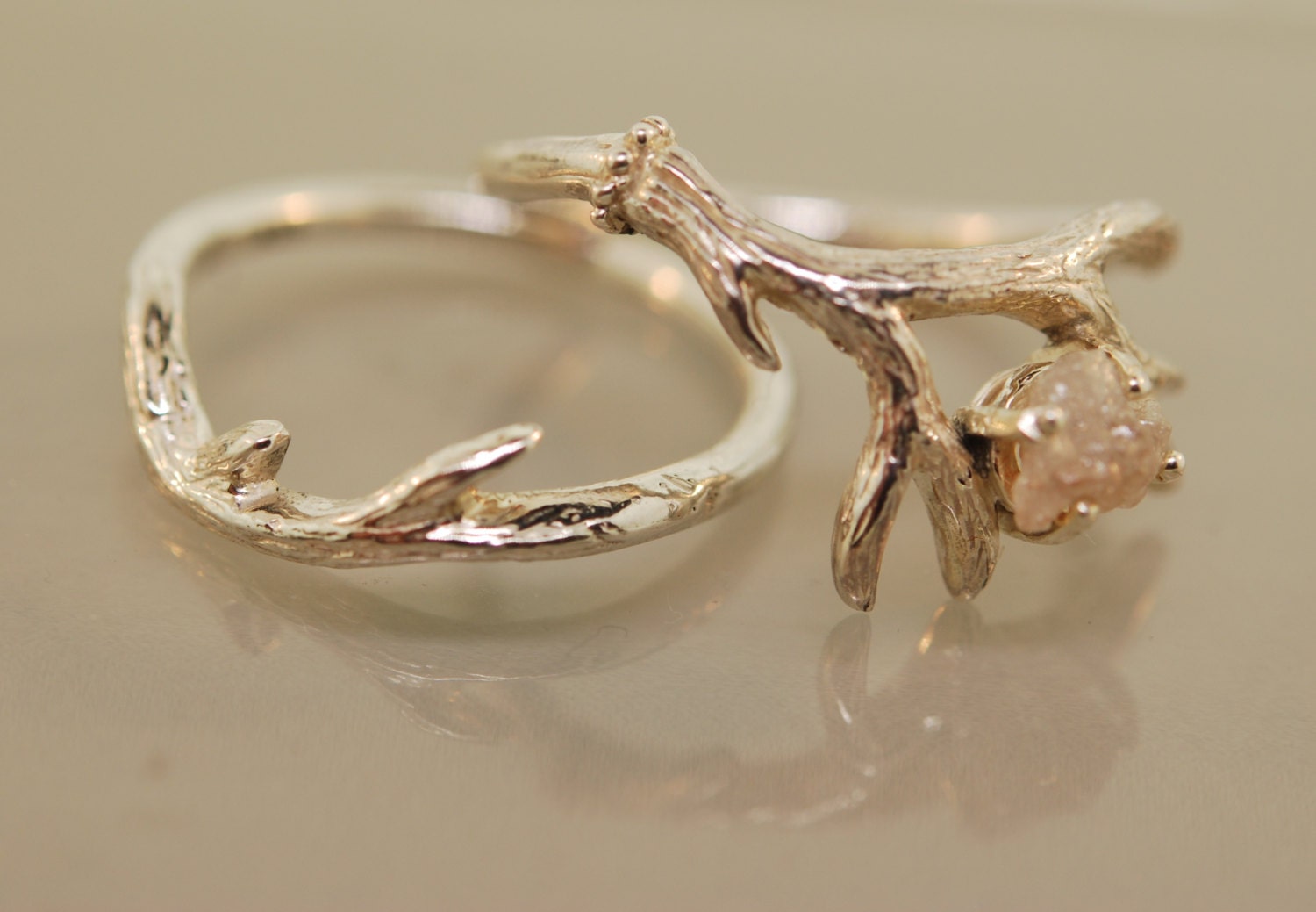 Antler Ring 2 set with rough diamondrough diamond