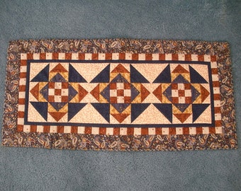 Blue, gold, rust tablerunner