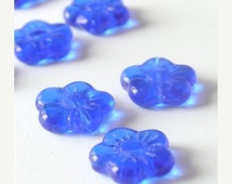 HUGE SALE 15mm Pressed Glass Sapphire Blue Flower Bead - 10 Pieces - 1010s