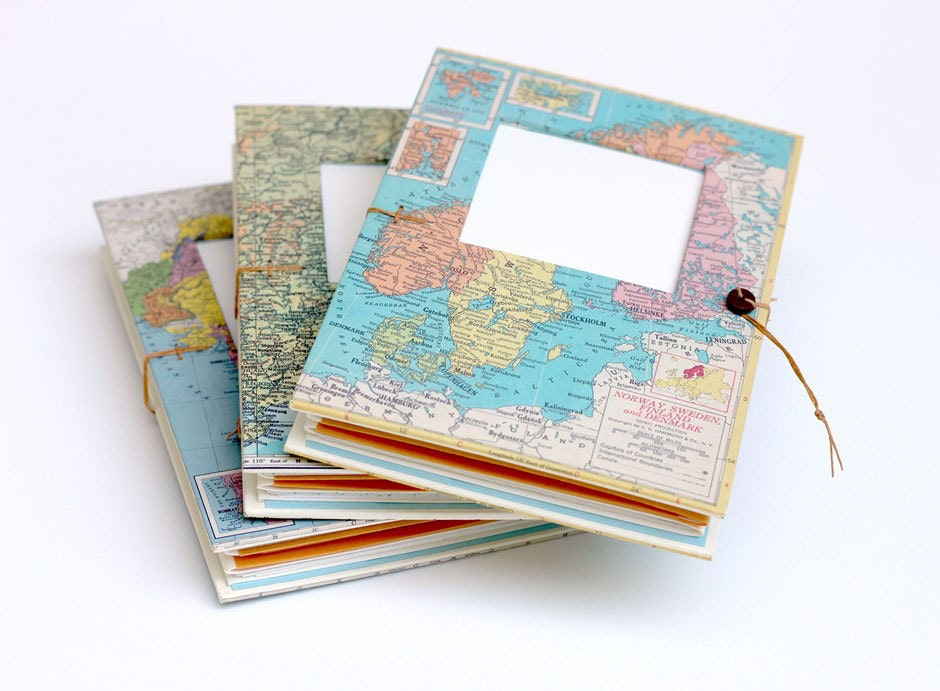 Personalized Travel Journal with Pockets and Envelopes Map