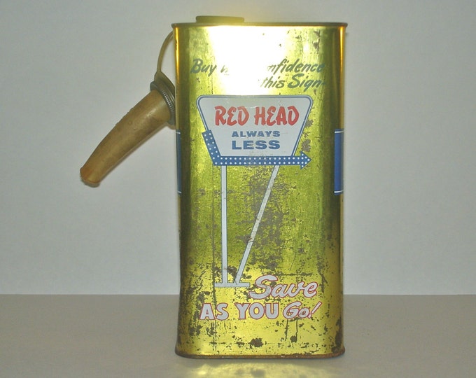 Vintage Premium Quality Redoco Motor Oil Can Red Head Oil Company