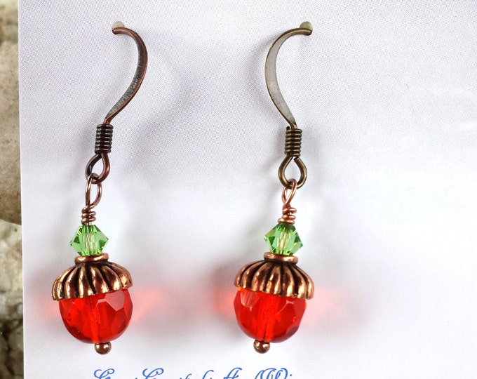 Acorn Earrings, Pumpkin Earrings, Autumn Jewelry, Fall Jewelry, Copper Jewelry, Nature