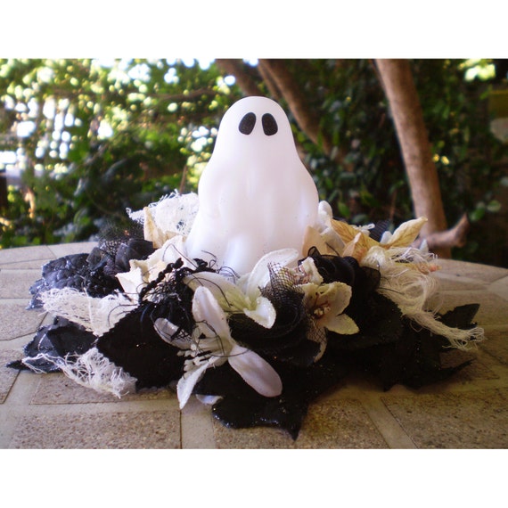 Items similar to light up led glowing ghost floral centerpiece flower arrangement Halloween