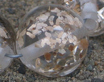 Handmade Glass Lampwork Beads, "Clear/Glitter", 11mm round focal filler functional art