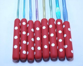 Ergonomic Polymer Clay Covered Crochet Hook Handcrafted Polka Dots YOUR CHOICE Size or Brand