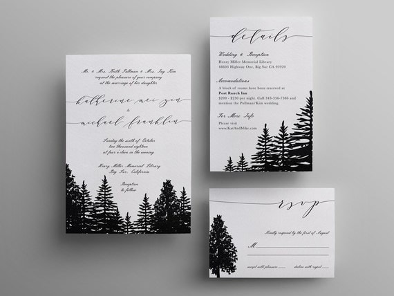 Pine Tree Forest Wedding Invitation Custom DIY Printable