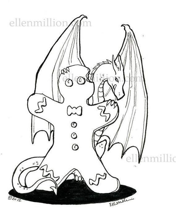 Items similar to Gingerbread Christmas Dragon Digi Stamp Digital