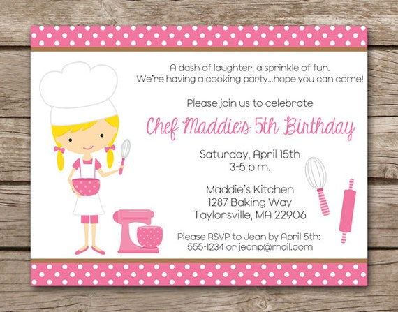 PRINTABLE - Kids Cooking Party Invitation - Baking Party - Cookie Party ...