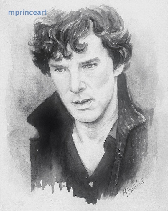 SALE Sherlock Holmes Benedict Cumberbatch Original Watercolor