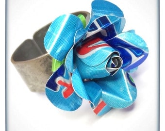 Recycled Jewelry Diet Pepsi Blue Rose Ring From Upcycled Aluminum