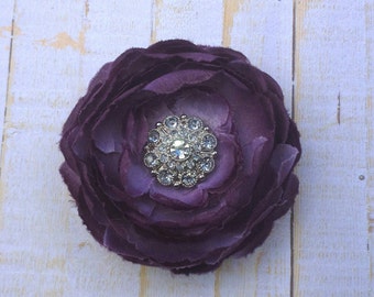 Purple Flower Clip Eggplant Hair Flower 3.75