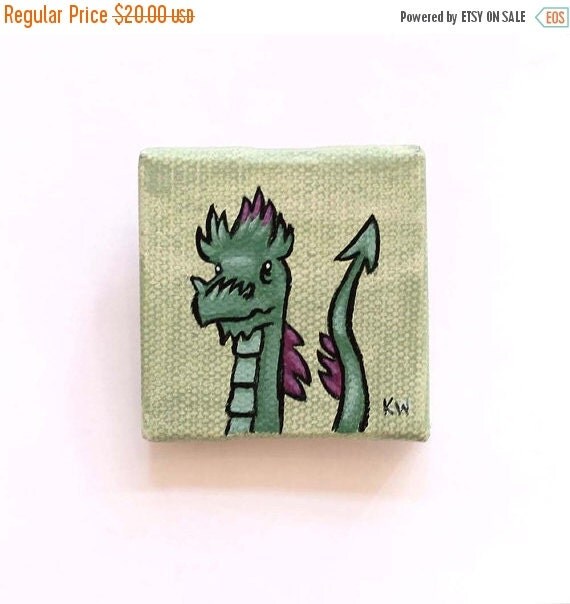 Green Dragon Tiny Dragon Painting Original Wall Art Acrylic on