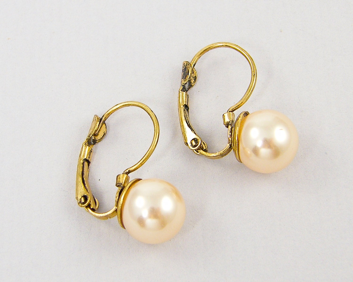 Pink Pearl Antique Gold Lever Back Earring Findings Hook Ear