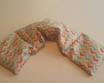 Rice heating pad, microwave heat pack, hot cold pack, rice bag, shoulder heating pad, scented or unscented/ peach multi chevron