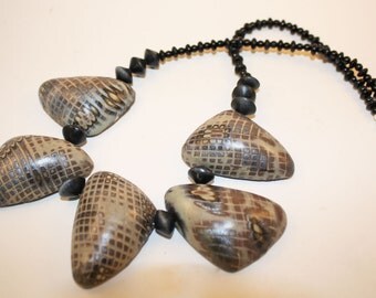 Polymer Taupe Hollow Bead Necklace