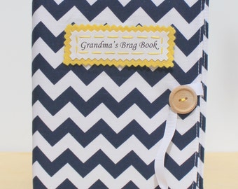 Father's day gift personalized brag book photo album in navy chevron grandmas book