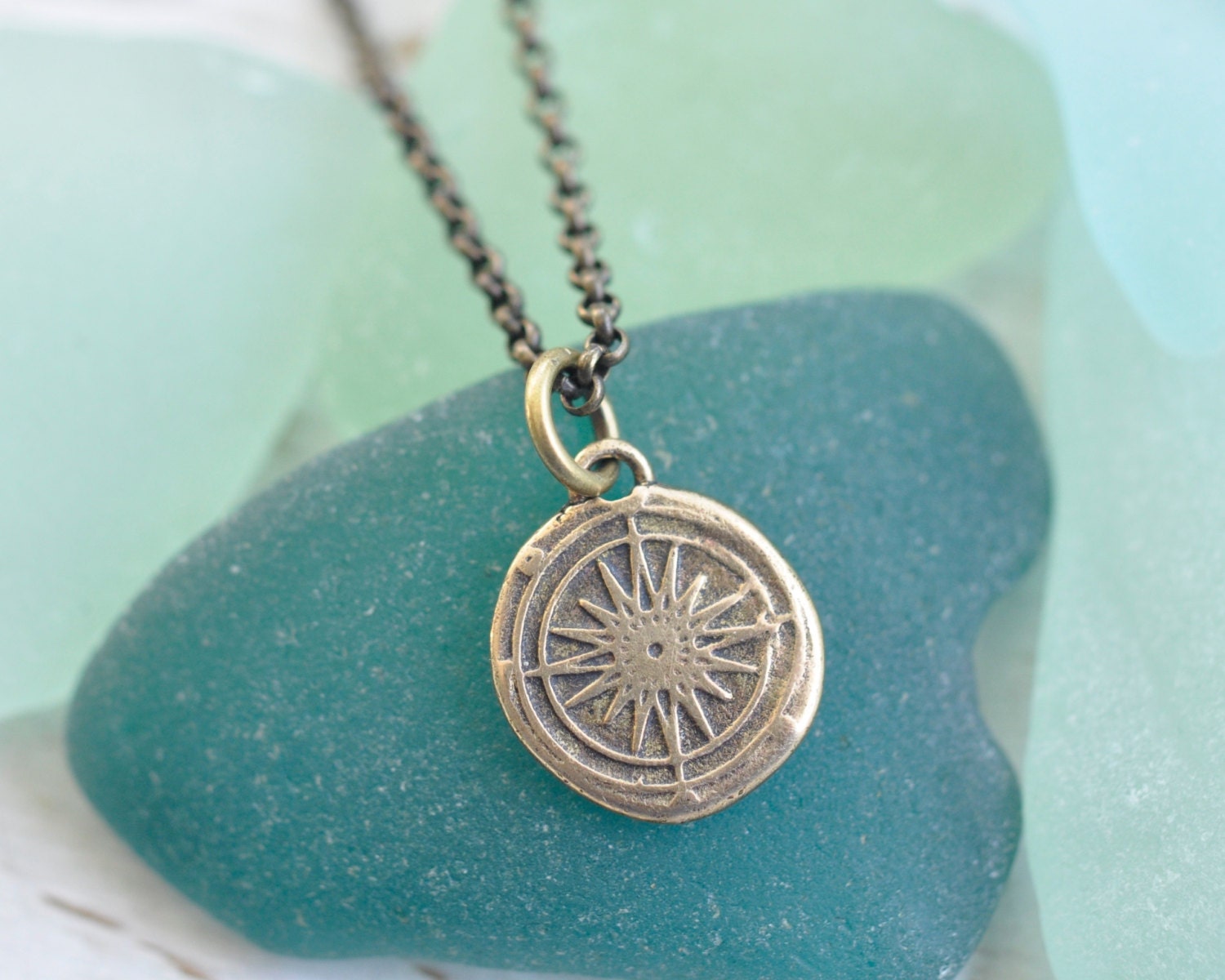 small bronze compass pendant compass rose wax seal necklace