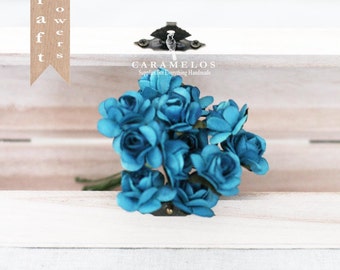 36 Small Teal Millinery Vintage Style Paper Roses Flowers