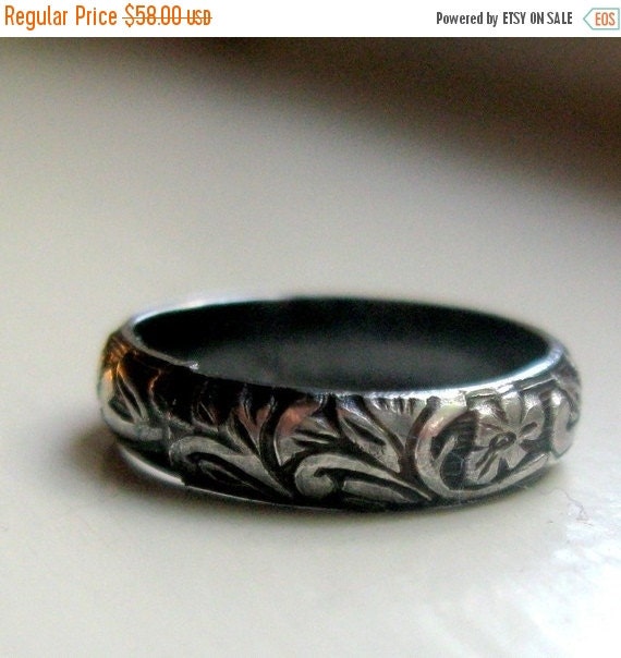 SAVE 15% NOW Dark sterling rustic renaissance band ring silver