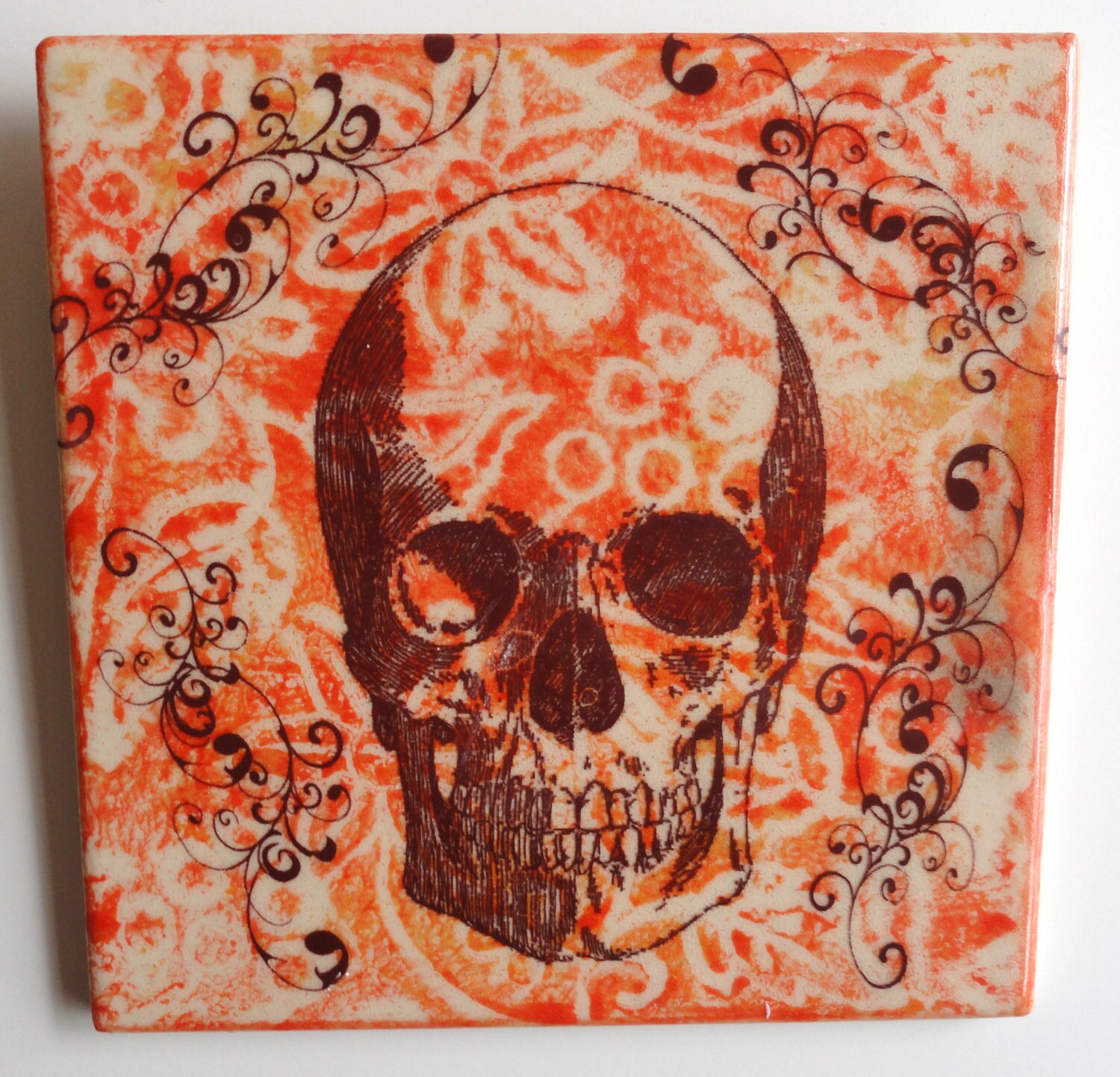 Colorful Skull 6x6 ceramic tile.