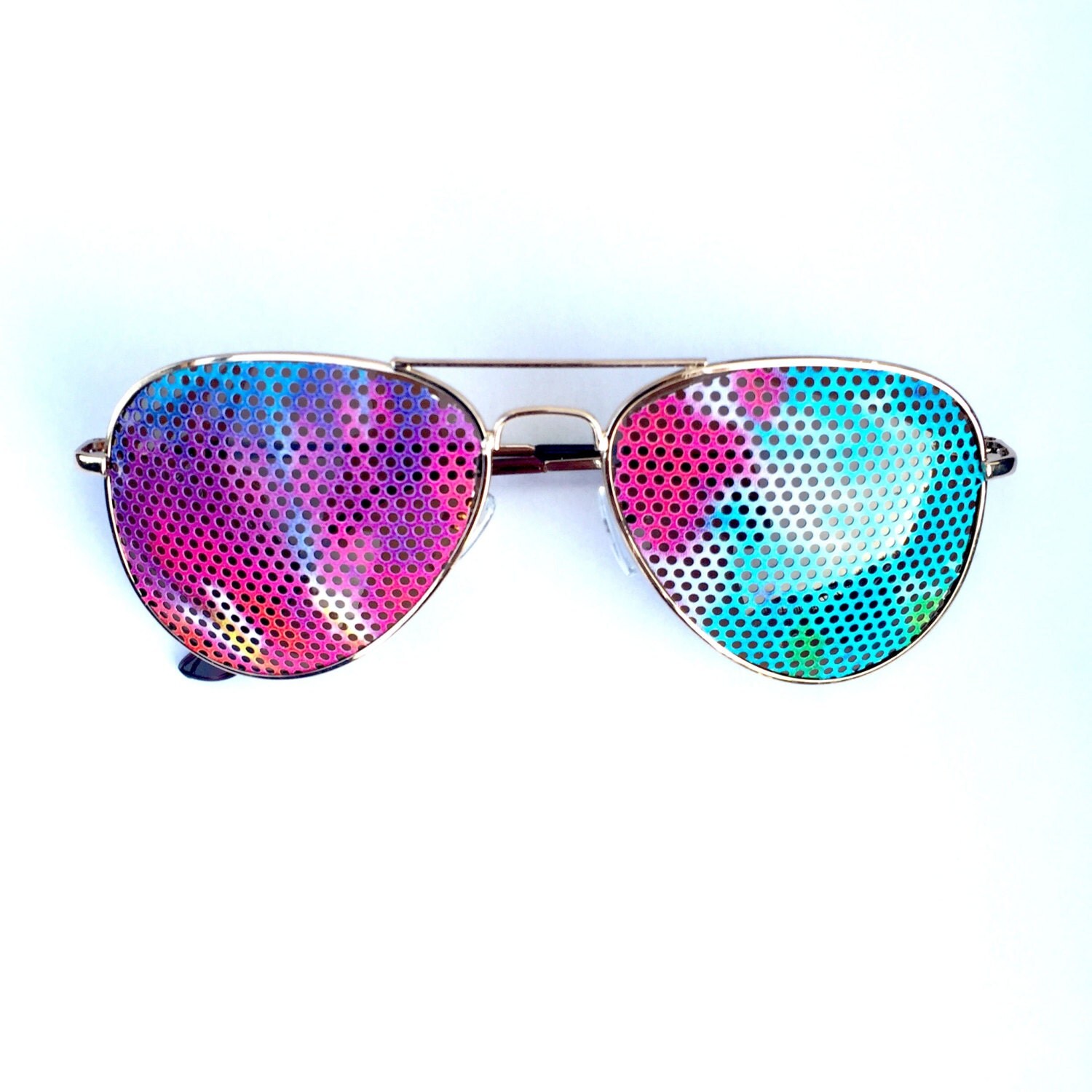 Trippy graphic aviator sunglasses with pink blue tiedye