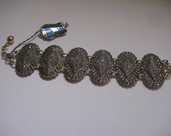 Vintage EVER NU West German Eloxal Aluminum Marcasite Panel Bracelet from the 40s or Early 50s