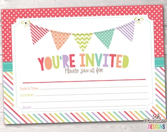 Fill In Printable Party Invitations Instant by InkObsessionDesigns